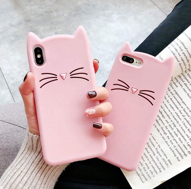 حافظةهاتف بتصميم أذن قطة 3D، غطاء سيليكون ناعم وواقي لهواتف أبل