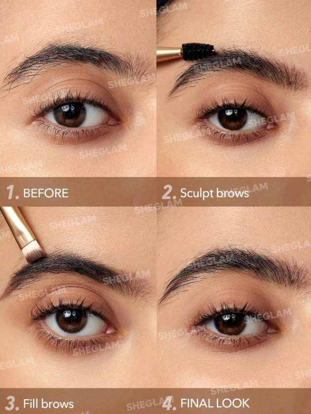 SHEGLAM بوماد الحواجب ضد الماء - دارك براون كريم الحواجب المضاد للماء شديد الصباغة والثبات طويل الأمد للتشكيل والتعبئة من شركةboss Brow مع فرشاة بطرفين