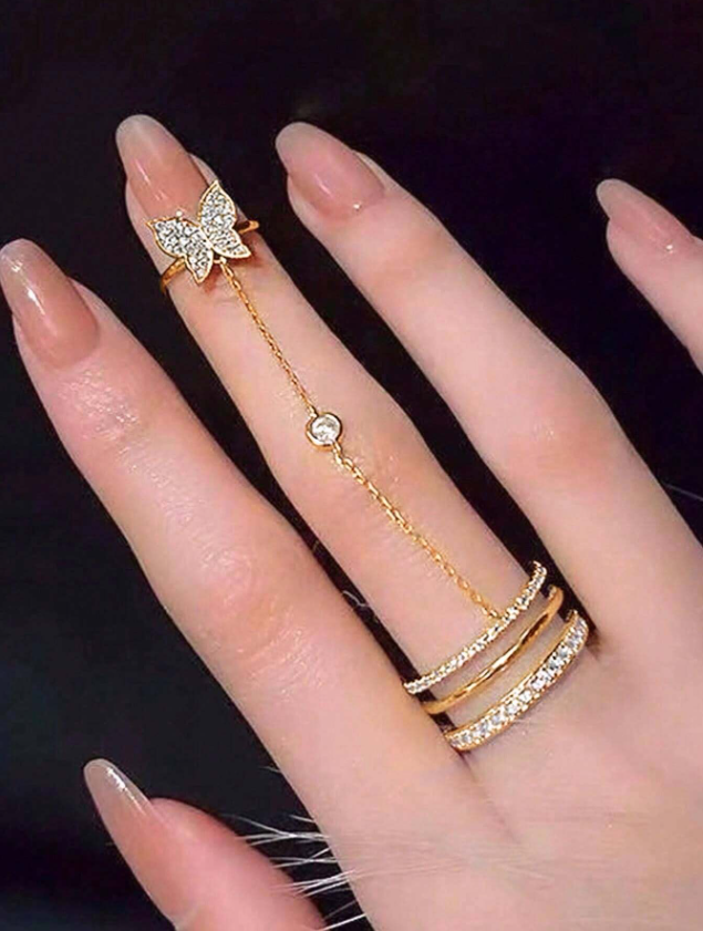 حلقة ذات استايل الفراشة العصري مرصعة بالراينستون للنساء