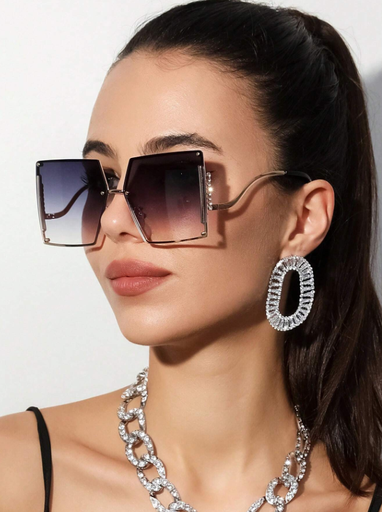 [sc2203078782331538] نظارات شمسية مرصعة بالراينستون ذات إطار مربع كبير الحجم للنظرة الأنيقة والعصرية والرائجة