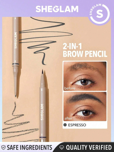 [sbbeauty31210326552] SHEGLAM قلم حواجب 2 في1 مناسب للماء ويقاوم التعرق والزيوت الطبيعية ويملأ الفراغات في الحواجب ويحددها، كريم جل مكياج حواجب لا يتأثر بالعرق والزيوت الطبيعية 