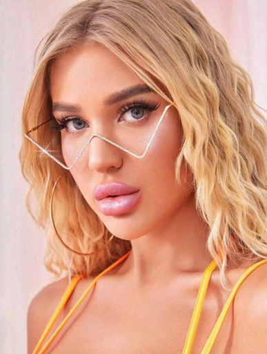 نظارات نسائية لامعة وعصرية من الفئة المعدنية بشكل هولو مزين بالألماس بدون عدسات